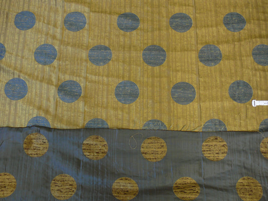 By Yd 100% Silk Damask Moon In Bamboo "twilight" Blue Gold