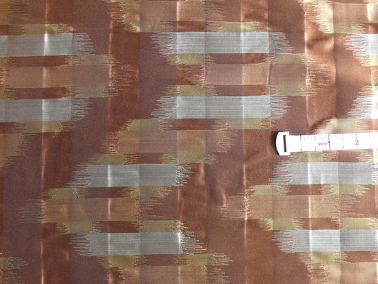 100% Silk Lampas Ikat Wave "cocoa" Brown Silver Gold MSRP USD 268/y