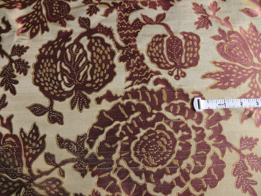 100% Silk Lampas Papercut Tree Of Life Pomegranate "plumy" Khaki Maroon Beige
