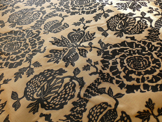 100% Silk Lampas Papercut Tree Of Life Pomegranate "caviar" Black Beige
