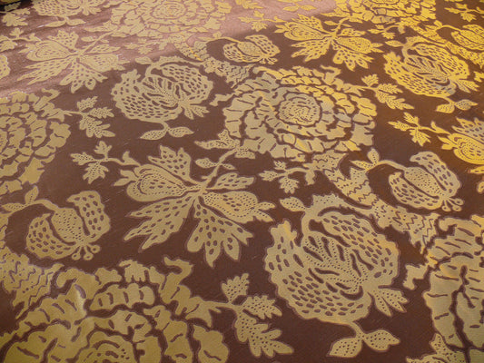 100% Silk Lampas Papercut Tree Of Life Pomegranate "viola" Violet Brown