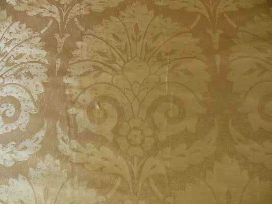 BY Yard 100% Silk Damask Large Stone Paisley "lariat" Tan Gold Mid Century