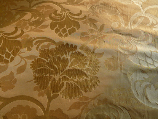 100% Silk Lampas Carnation Crewel "flaxen" Tan Gold Reversible Layered
