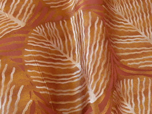 By Yard 100% Silk Lampas Cedar Tree Linden Leaf "terracotta" Brown Red Gold Foliage Forest Mid-Century Reversible