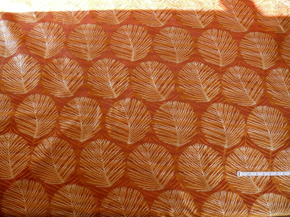 By Yard 100% Silk Lampas Cedar Tree Linden Leaf "terracotta" Brown Red Gold Foliage Forest Mid-Century Reversible