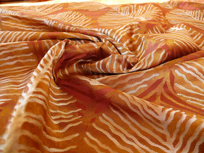 By Yard 100% Silk Lampas Cedar Tree Linden Leaf "terracotta" Brown Red Gold Foliage Forest Mid-Century Reversible