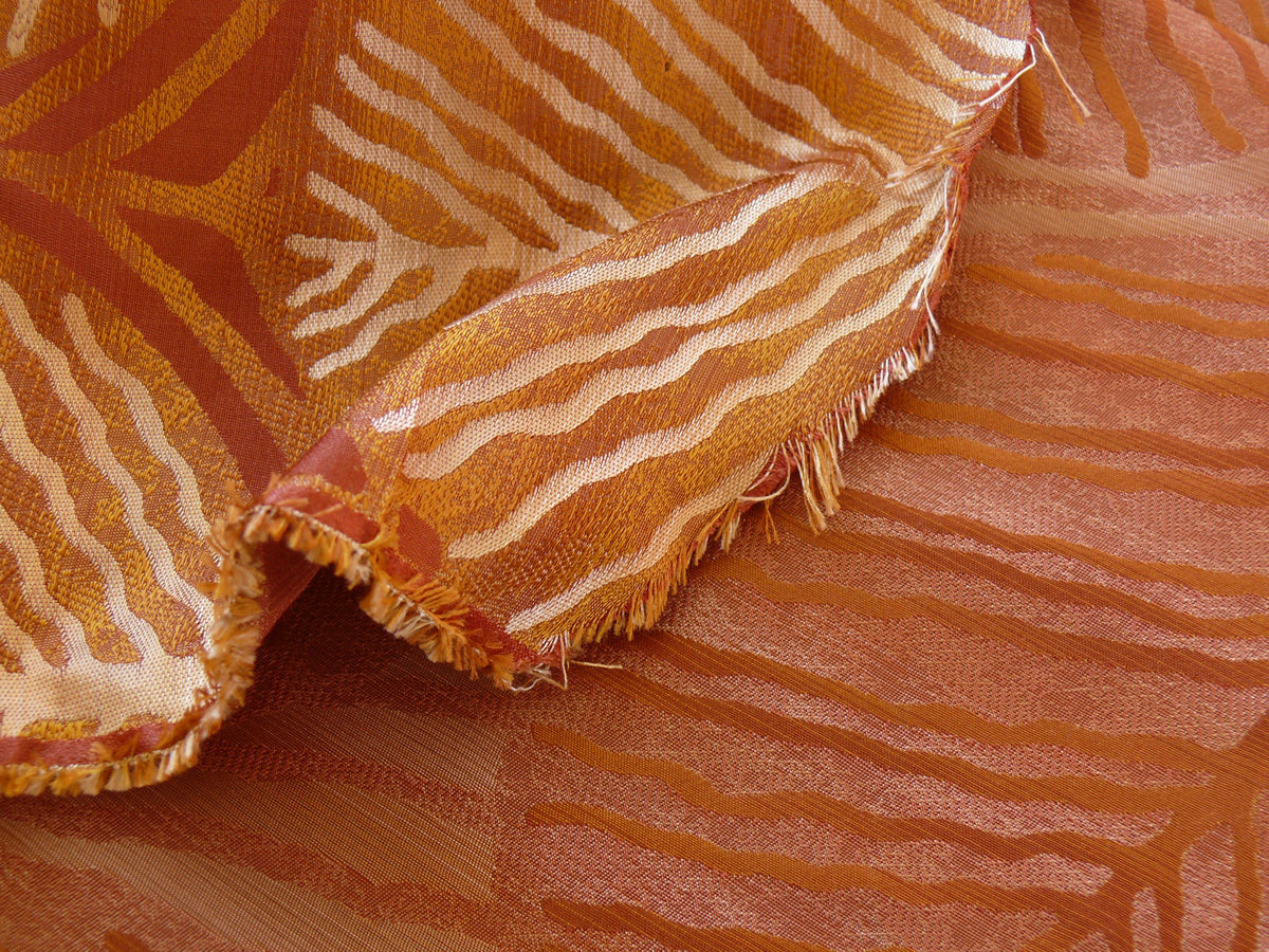 By Yard 100% Silk Lampas Cedar Tree Linden Leaf "terracotta" Brown Red Gold Foliage Forest Mid-Century Reversible