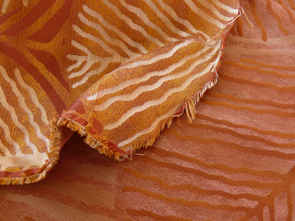 By Yard 100% Silk Lampas Cedar Tree Linden Leaf "terracotta" Brown Red Gold Foliage Forest Mid-Century Reversible