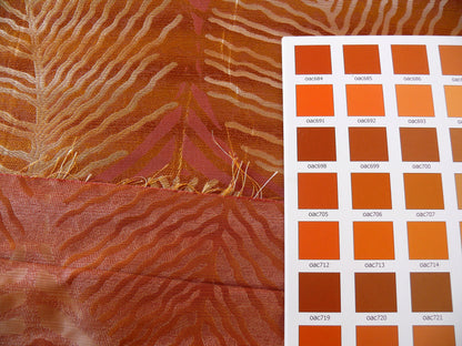 By Yard 100% Silk Lampas Cedar Tree Linden Leaf "terracotta" Brown Red Gold Foliage Forest Mid-Century Reversible