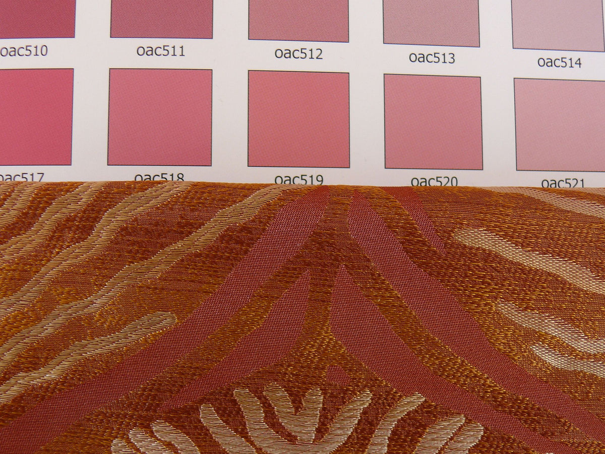 By Yard 100% Silk Lampas Cedar Tree Linden Leaf "terracotta" Brown Red Gold Foliage Forest Mid-Century Reversible