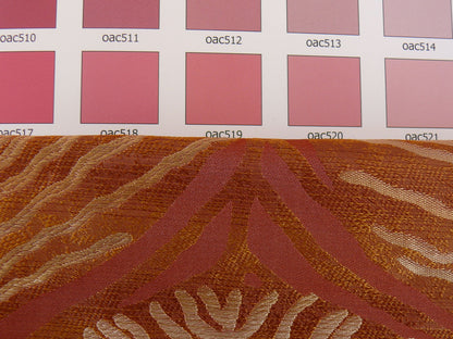 By Yard 100% Silk Lampas Cedar Tree Linden Leaf "terracotta" Brown Red Gold Foliage Forest Mid-Century Reversible