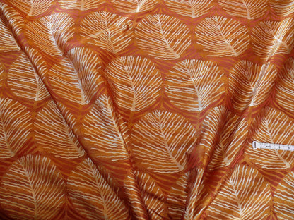 By Yard 100% Silk Lampas Cedar Tree Linden Leaf "terracotta" Brown Red Gold Foliage Forest Mid-Century Reversible