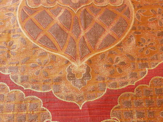 100% Silk Lampas Aged Metal Large Medallion "merlot" Red Gold MSRP USD 328/yard