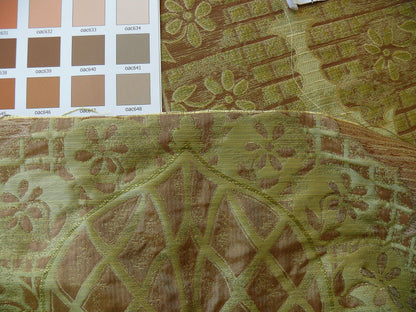 100% Silk Lampas Aged Metal Large Medallion "lime" Green Brown Khaki MSRP USD 328/yard