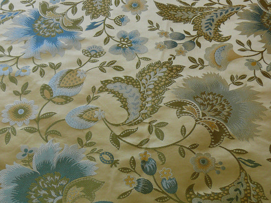Spring Garland Silk Lampas - Gold Blue Green