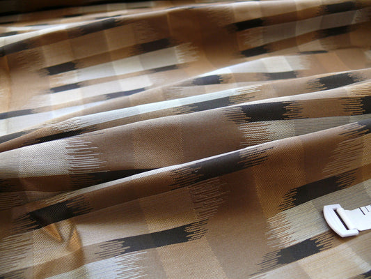 100% Silk Lampas Ikat Wave "pewter" Tan Black Brown Beige MSRP USD 268