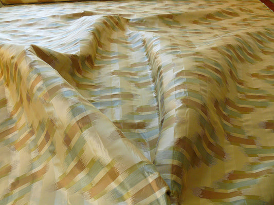 100% Silk Lampas Ikat Wave "lunar Light" Khaki Beige Brown Green Blue MSRP USD 268/y