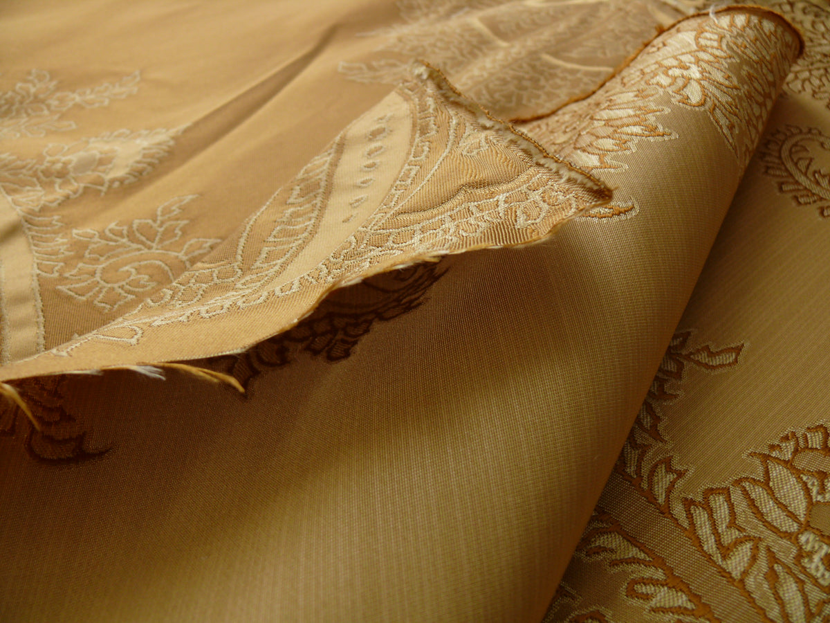 100% Silk Lampas Magnolia "amber" Tan Gold