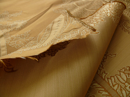 100% Silk Lampas Magnolia "amber" Tan Gold