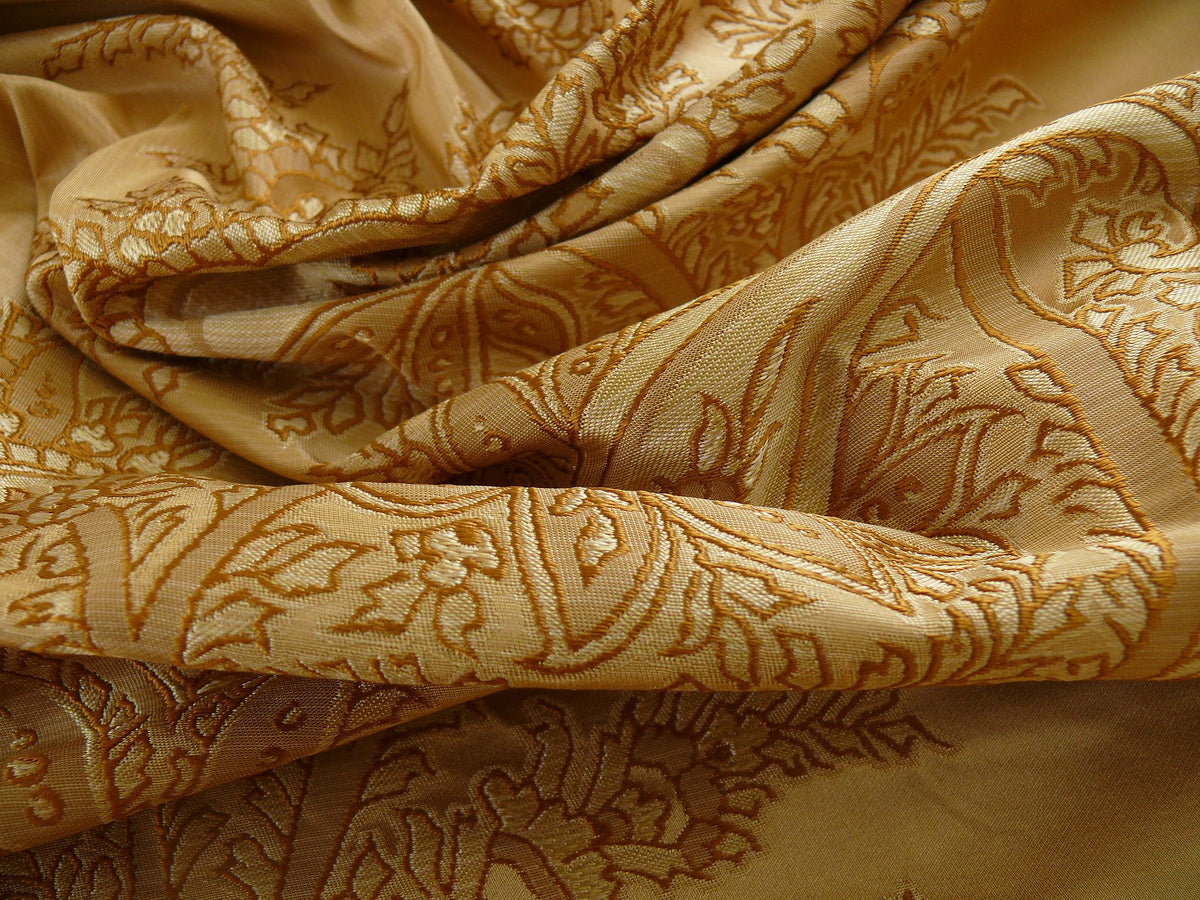 100% Silk Lampas Magnolia "amber" Tan Gold