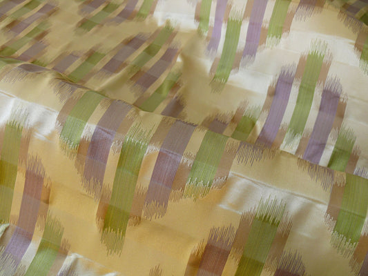 100% Silk Lampas Ikat Wave Chevron "lilac" Purple Green Gold Cream Khaki MSRP USD 268