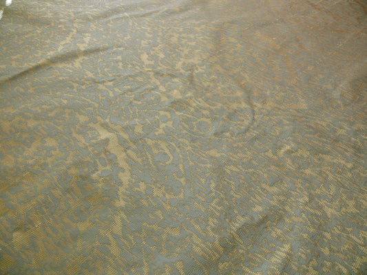 100% Silk Lampas Ikat Medallion "april" Tan Beige Blue Reversible Mid-Century