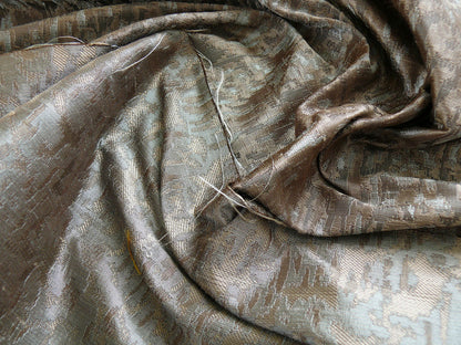 100% Silk Lampas Ikat Medallion "cloud" Gray Silver Reversible Mid-Century
