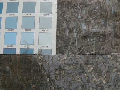 100% Silk Lampas Ikat Medallion "cloud" Gray Silver Reversible Mid-Century