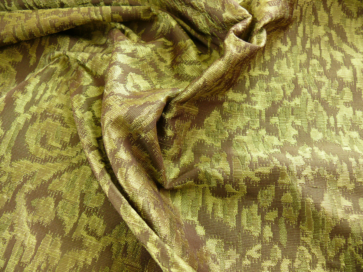 Ikat Medallion Lampas Silk - Green Brown Gold