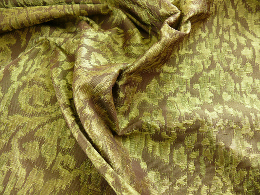 Ikat Medallion Lampas Silk - Green Brown Gold
