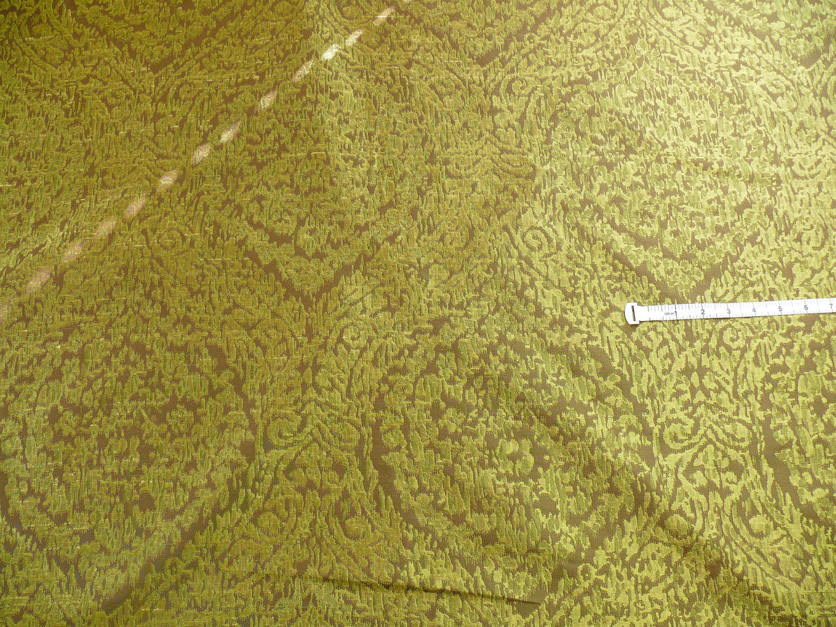 100% Silk Lampas Ikat Medallion "meadow" Green Brown Gold Reversible Mid-Century