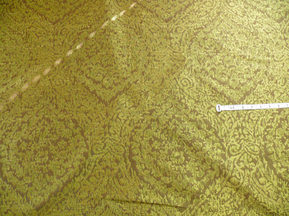 100% Silk Lampas Ikat Medallion "meadow" Green Brown Gold Reversible Mid-Century