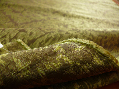 100% Silk Lampas Ikat Medallion "meadow" Green Brown Gold Reversible Mid-Century