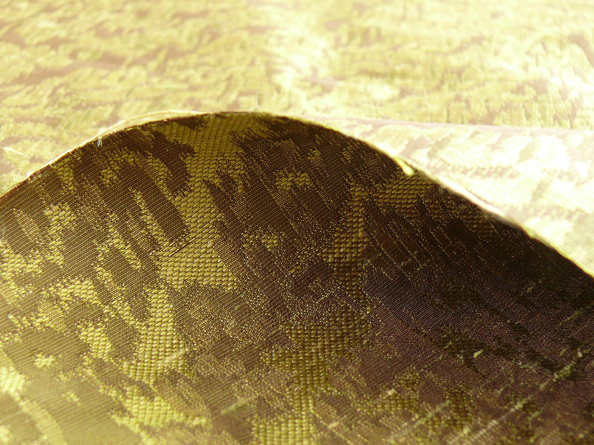 100% Silk Lampas Ikat Medallion "meadow" Green Brown Gold Reversible Mid-Century