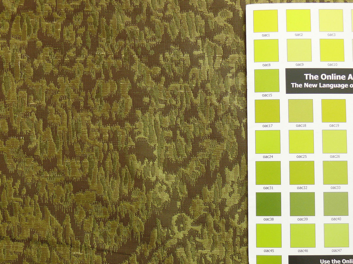 100% Silk Lampas Ikat Medallion "meadow" Green Brown Gold Reversible Mid-Century