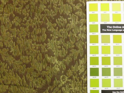 100% Silk Lampas Ikat Medallion "meadow" Green Brown Gold Reversible Mid-Century