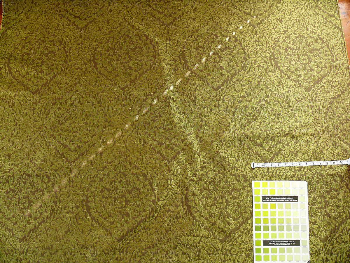100% Silk Lampas Ikat Medallion "meadow" Green Brown Gold Reversible Mid-Century
