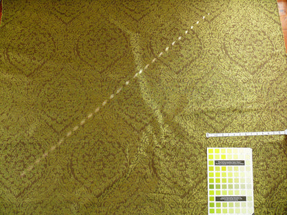 100% Silk Lampas Ikat Medallion "meadow" Green Brown Gold Reversible Mid-Century