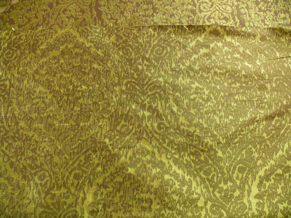 100% Silk Lampas Ikat Medallion "meadow" Green Brown Gold Reversible Mid-Century