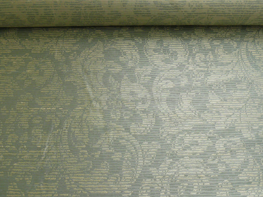 By Yard Filtered Sunray 100% Silk Damask Vine in Pin Stripe Paisley Aspen Aqua Blue Green Strie MSRP USD 275