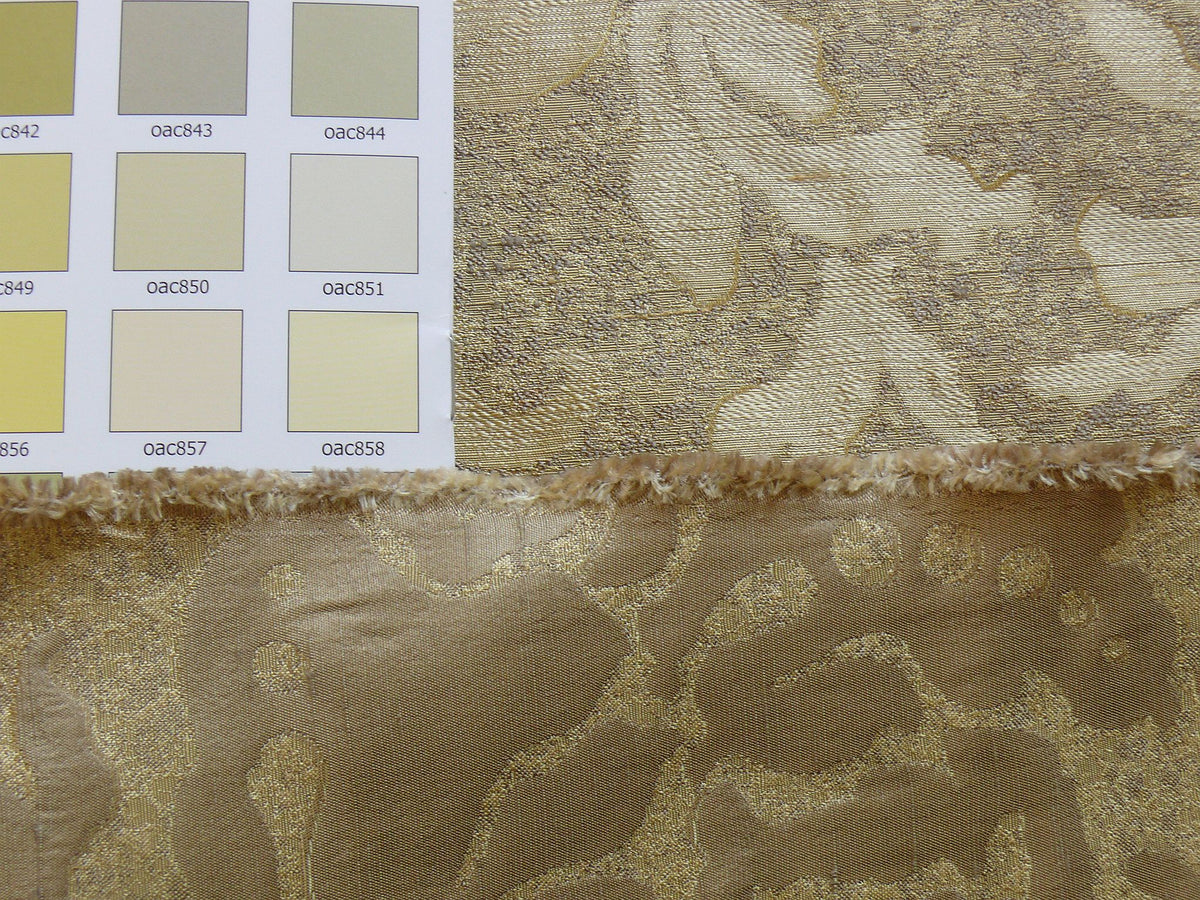 by yard 100% Silk Jacquard Papercut Pomegranate Flower "hemp" Khaki Mid Century Strie