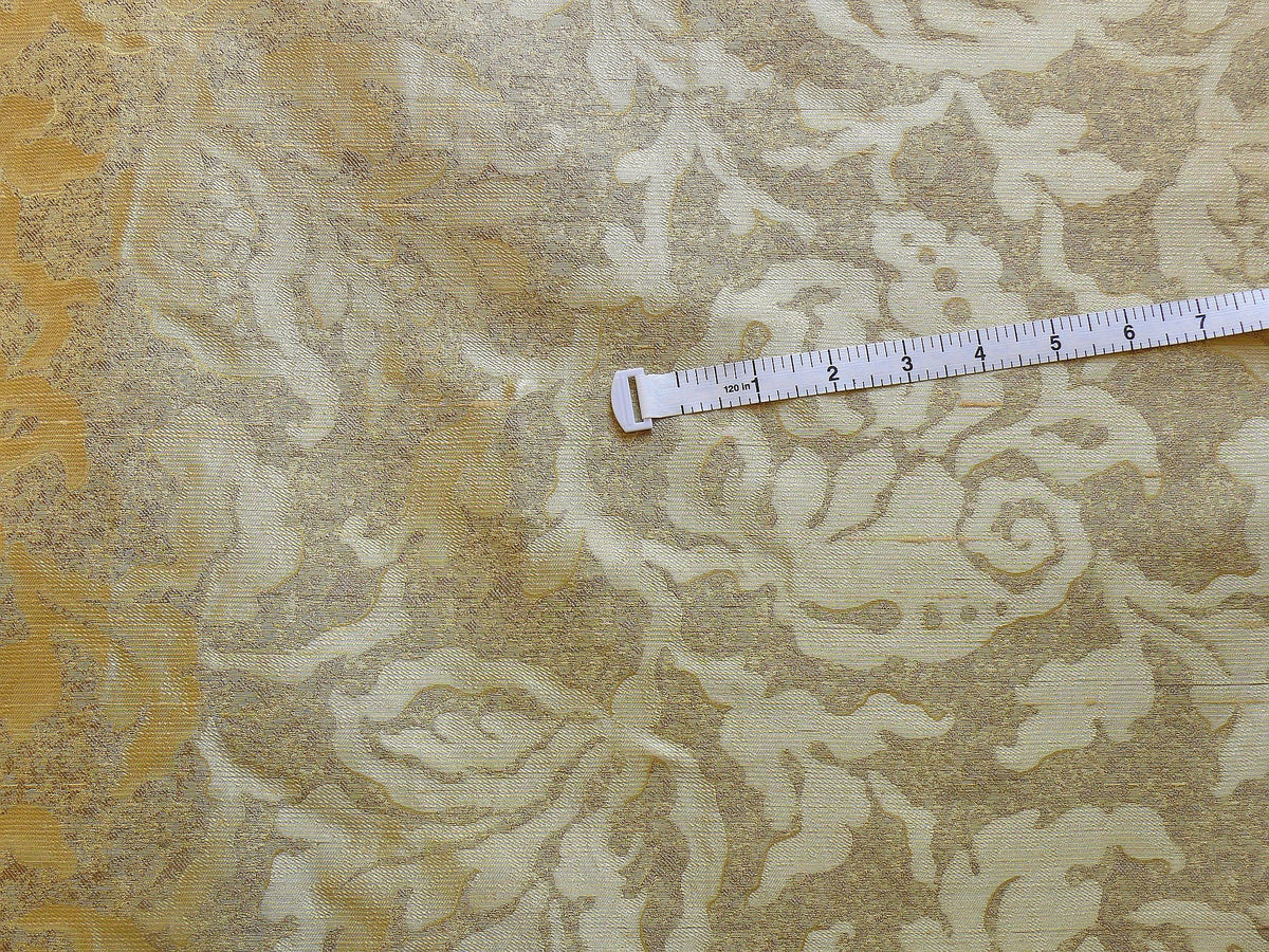 by yard 100% Silk Jacquard Papercut Pomegranate Flower "hemp" Khaki Mid Century Strie