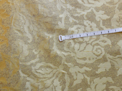 by yard 100% Silk Jacquard Papercut Pomegranate Flower "hemp" Khaki Mid Century Strie