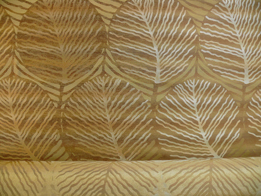 By Yard 100% Silk Lampas Cedar Tree Linden Leaf "treasure" Tan Brown Foliage Forest Mid-Century Reversible