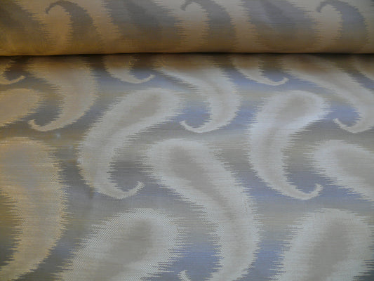 Hazy Paisley Ikat Jacquard Silk - Almond Gray Blue Beige