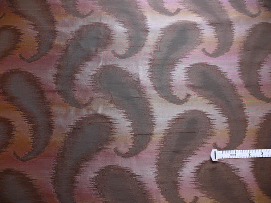100% Silk Jacquard Hazy Paisley Ikat "java Berry" Purple Deep Red Thick Reversible