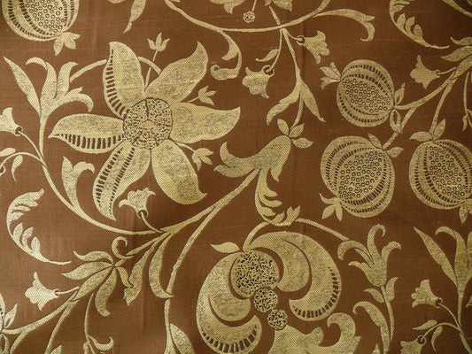 100% Silk Lampas Fairy Tale Pom "sepia" Brown Gold Cream Josef Frank - By The Yard -MSRP USD 345/y