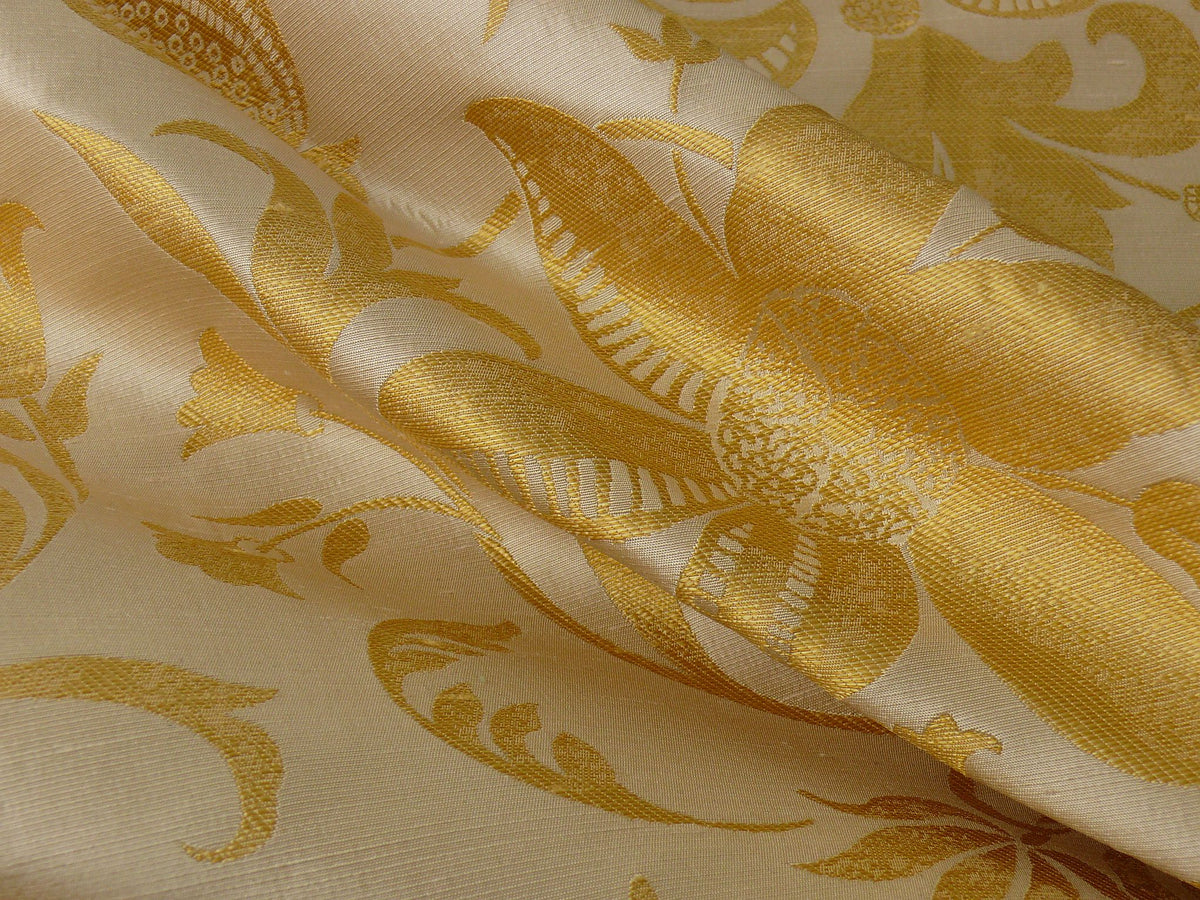 100% Silk Lampas Fairy Tale Pom "gold" Yellow White Josef Frank - By The Yard -MSRP USD 345/y