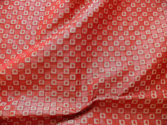 Silk Damask Scarlet Red Check Small Scale Square Mondavi Embossed Texture - By the yard