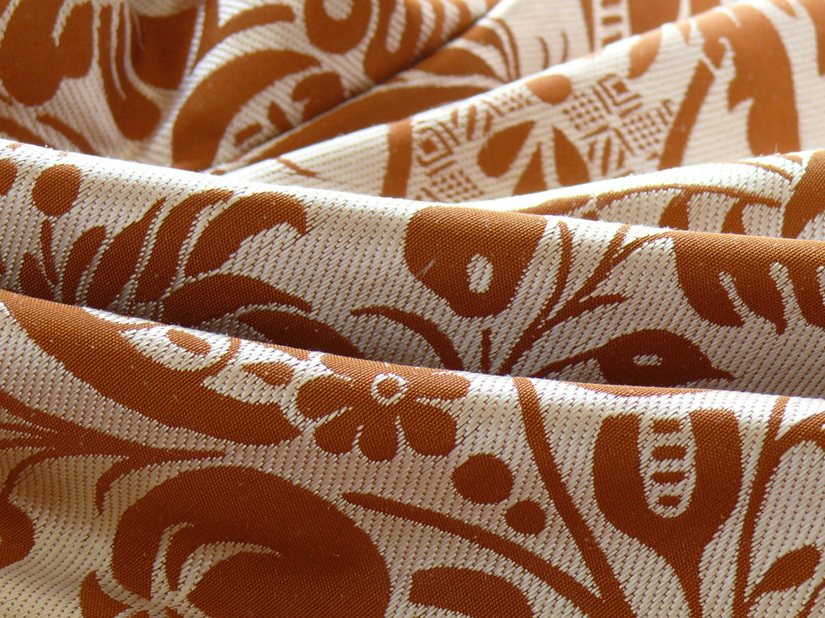 Scalamandre "chippendale" Silk Lampas Jacquard Artichoke Pomegranate Teak Rust Orange Cream Silver White